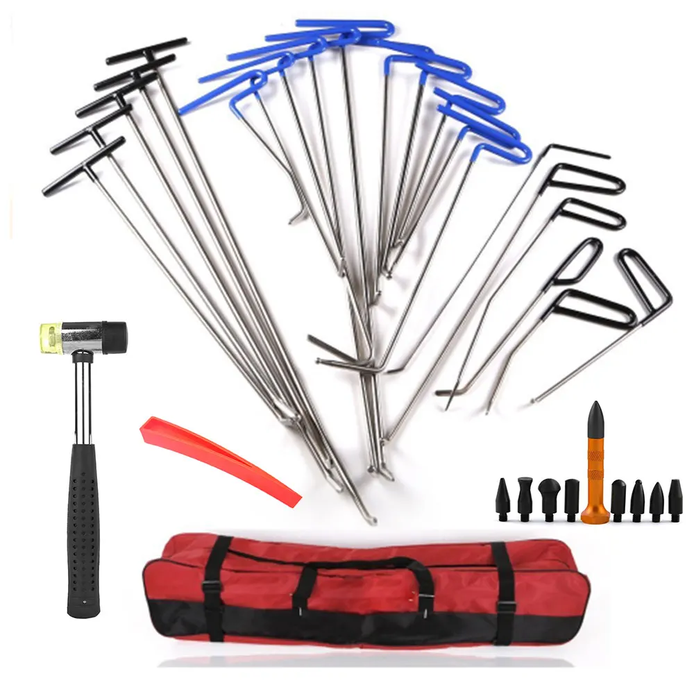 

21 Pcs Back/Blue Hook Tools for Repairing Car Dent +Tap Down Rubber Repair Hammer Red Wedge Newly Manganese Steel