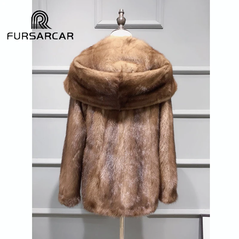 Роскошные новые шубы FURSARCAR из натурального меха норки для женщин с меховым