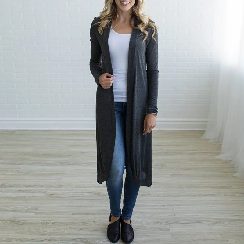 New Women Long Sleeve Solid Long Cardigan Ladies Casual Party Coat Kimono Jacket