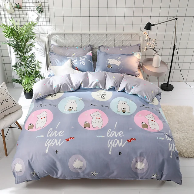 Gray Cute Cartoon Polar Bear And Penguin Best Friends Bedding Set Gray Cute Cartoon Polar Bear And Penguin Best Friends Bedding Set Cotton Bed Linen Kids Duvet Cover Sets Sheet Pillowcases