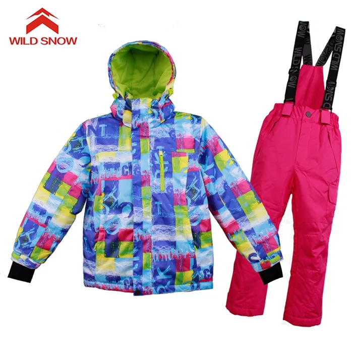 Теплый детский лыжный костюм для снежной погоды, лыжная куртка для мальчиков и девочек, брюки, непромокаемая ветрозащитная куртка для сноуборда, зимние детские лыжные костюмы - Цвет: Color 2