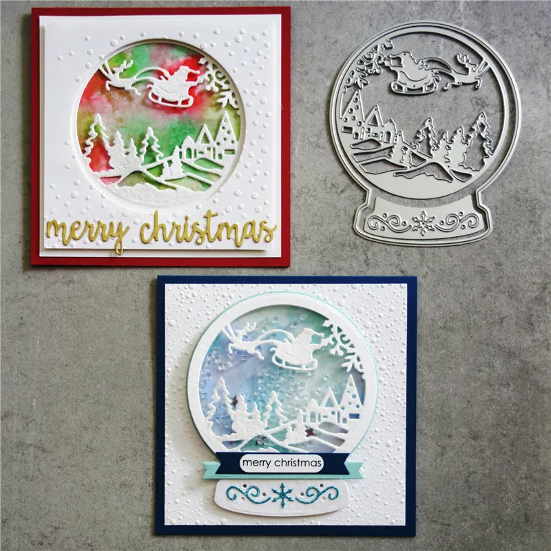 

GJCrafts Santa Globe Christmas Dies Metal Cutting Dies for Card Making Scrapbooking Embossing Cuts Smow Winter Scene Craft Dies