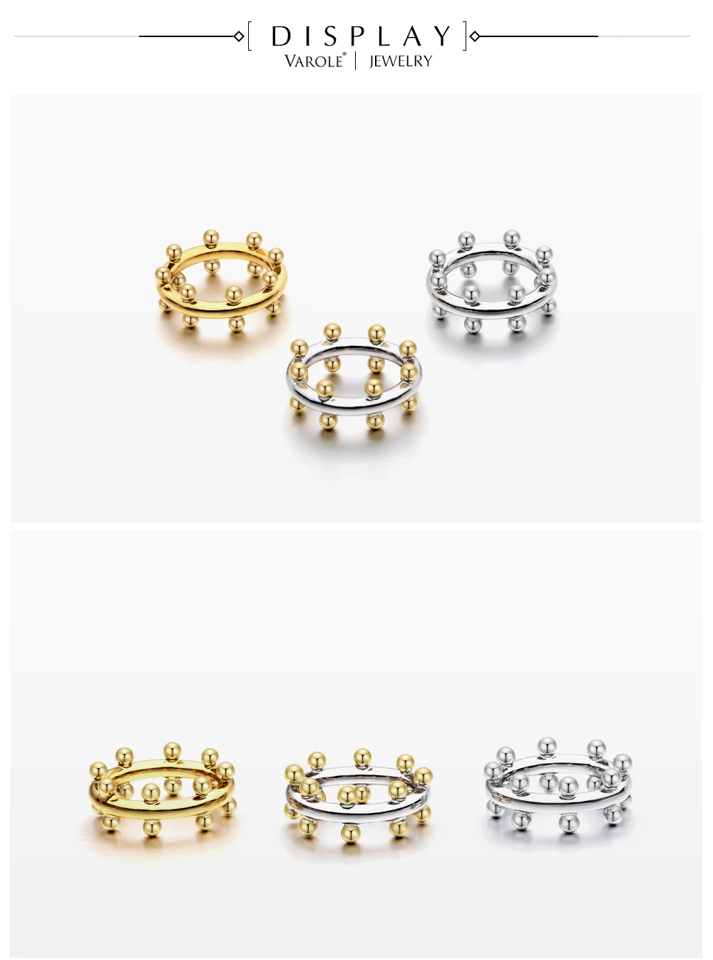 Двухрядные кольца VAROLE с шариками золотого цвета, кольцо миди, медное кольцо, кольца на кастет для женщин, ювелирные изделия anel
