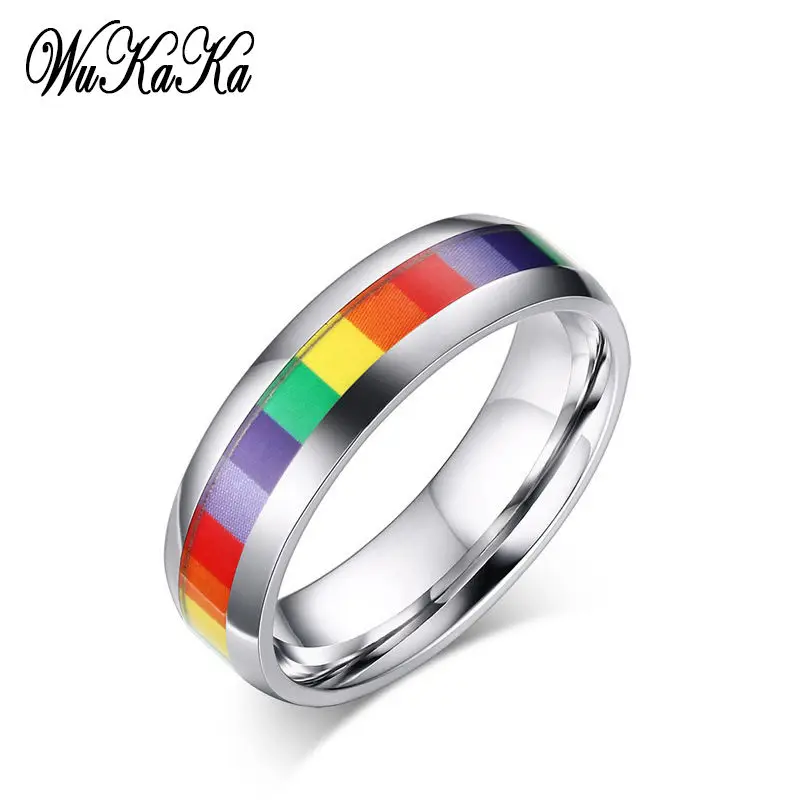 

Wukaka Rainbow Stainless Steel Ring For Men Boy 2019 Fashion Men Jewelry Drop Shipping LGBT Ring