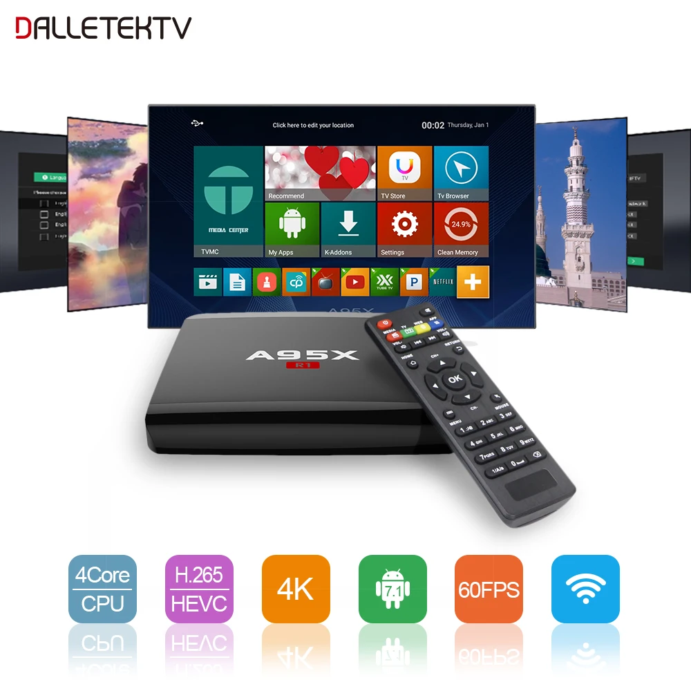 

A95X R1 Amlogic S905W Quad Core Android 7.1 Smart TV Box 2GB RAM 16GB ROM Support 2.4G Wifi 100M LAN 4K Streaming Media Player