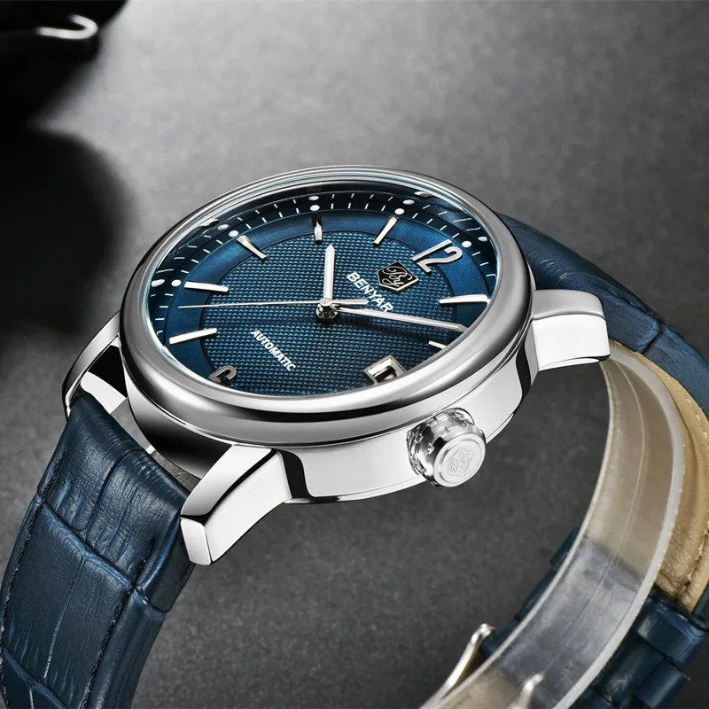 BENYAR 2020 New Fashion Top Luxury Brand Leather Watch Automatic Men Wristwatch Men Mechanical Steel Watches Relogio Masculino