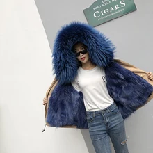 Зимняя женская куртка Короткая Меховая куртка оплетка меховой воротник из меха енота