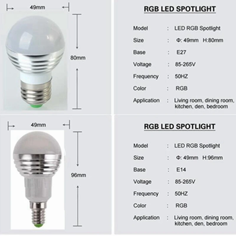 E14/E27 RGBW светодиодный светильник 3 Вт 16 цветов сменный Светодиодный прожектор+ 24 клавиши ИК-пульт дистанционного управления AC85-265V праздничное освещение домашний декор