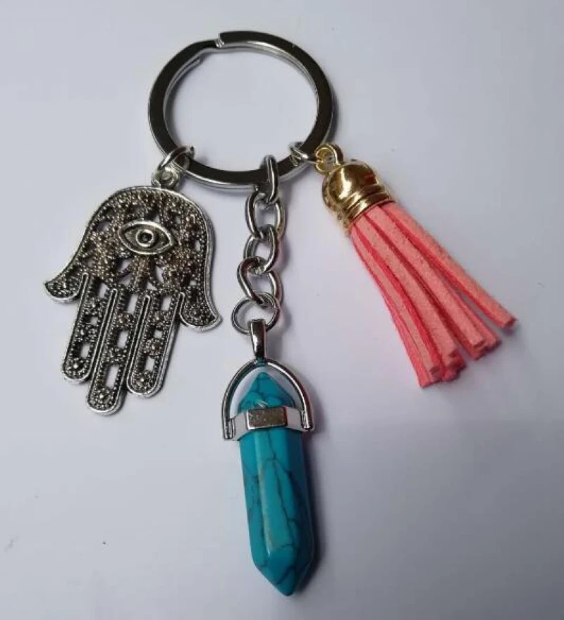 1 PC Fashion Pendant Keychain Natural Quartz Stone Evil Eye Fatima Key Chains  
