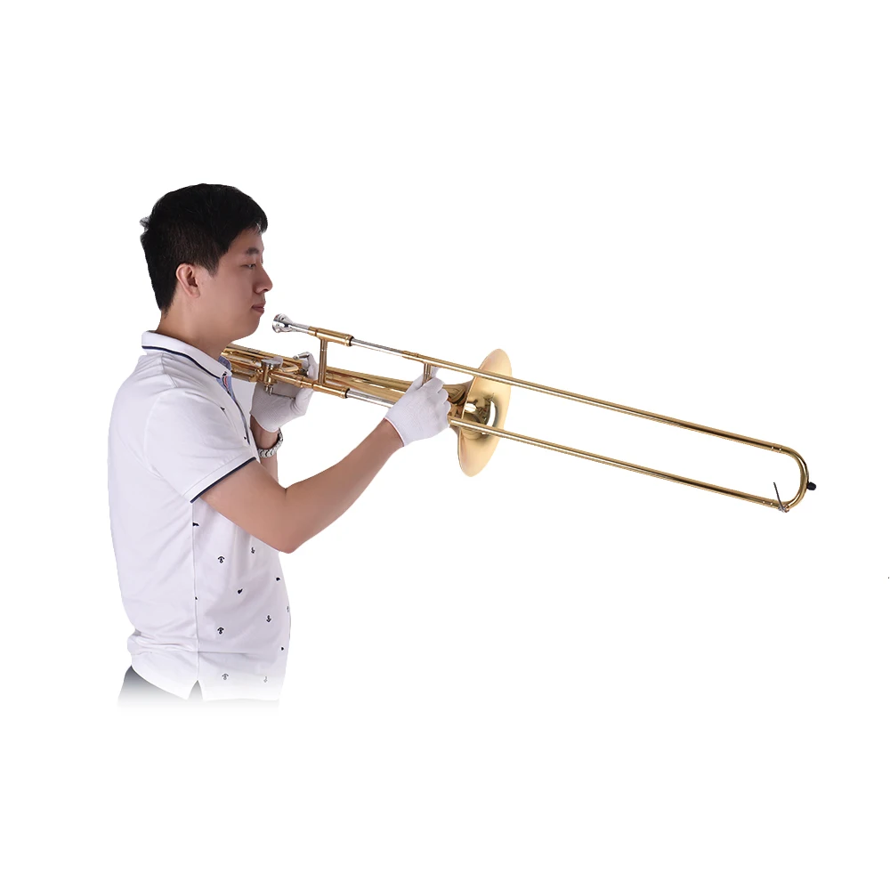 Muslady Trombone промежуточный Bb плоский Tenor Slide Trombone с F насадкой с мундштуком чехол перчатки, Чистящая салфетка