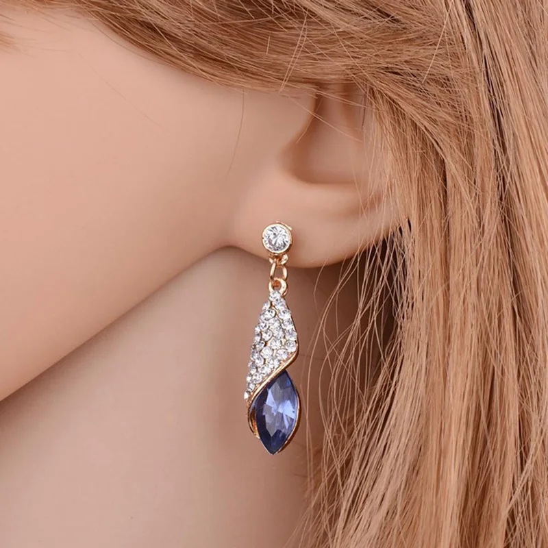 

New Fashion Glamour Crystal Pendant Earrings For Women Girl Wedding Party Elegant Green Biue Earring Jewelry Gift Wholesale
