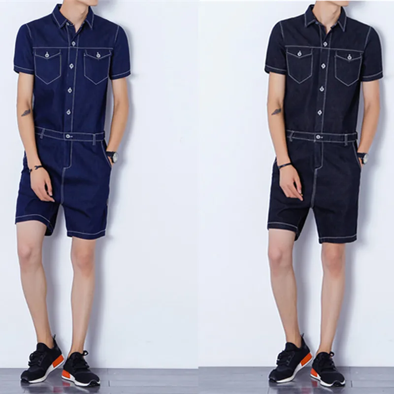 Buy Mens cotton denim blend jumpsuit cargo short pants