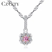 CZCITY Vintage Flower Shape Pink Crystal Zircon Stone Women 925 Silver Two Color font b Gold