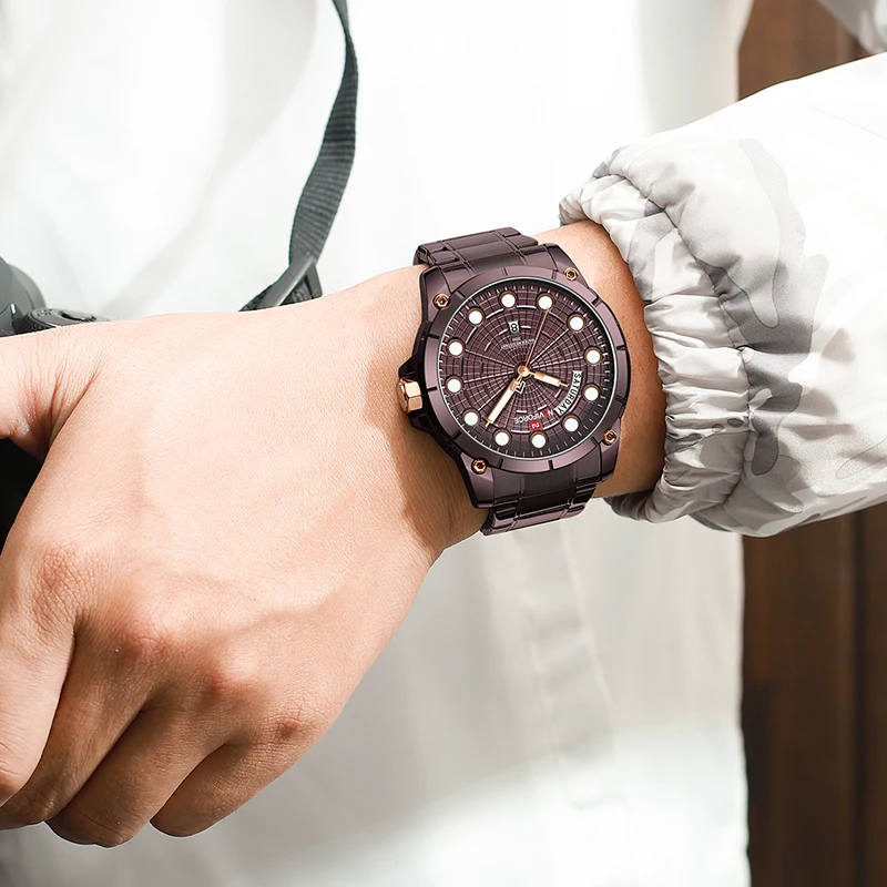Ceny Top Luksusowa Marka NAVIFORCE Zegarki Mężczyźni Moda Pełna Stal nierdzewna Wodoodporny Zegar Kwarcowy Mężczyzna Kalendarz Wrist Watch