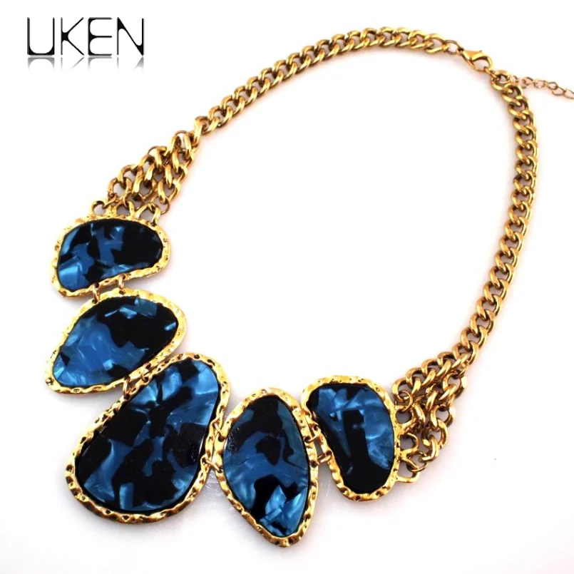 

UKEN Hot Sell Chains Bib Collars Choker Necklace Women Vintage Jewelry With Acrylic Pendants N613
