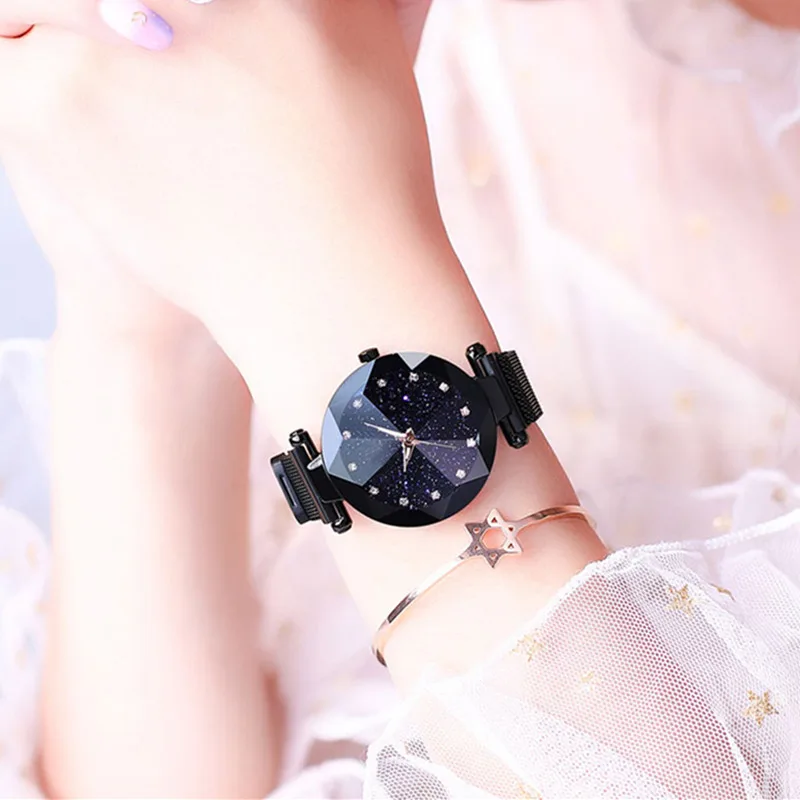Часы женские кварцевые с магнитной застежкой люксовые сетчатым браслетом