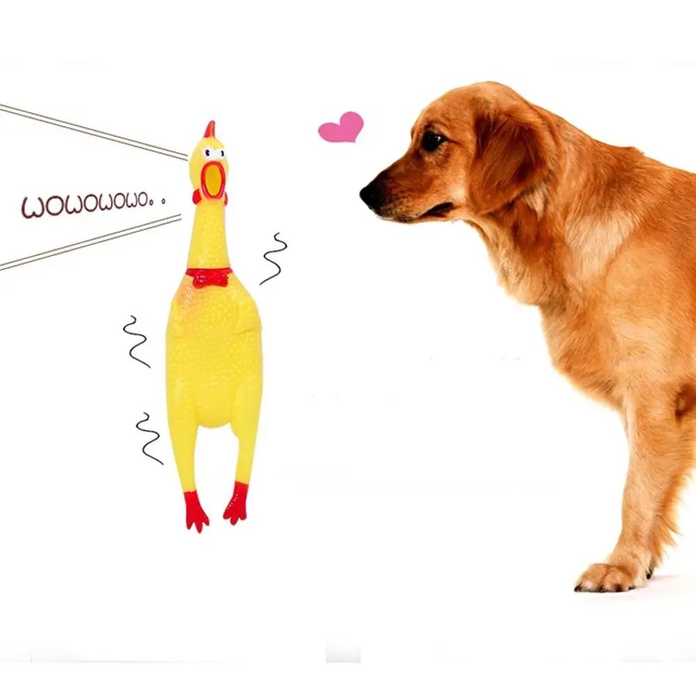 

1PC Funny Dog Gadgets Novelty Yellow Rubber Chicken Pet Dog Toy Novelty Squawking Screaming Shrilling Chicken for Cat Pet 17cm