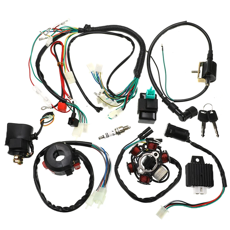 Kopen 1Set Volledige Complete Elektra Kabelboom CDI STATOR 6 Coil Voor Motorfiets ATV Quad Pit Bike Buggy Go Kart 125cc 150cc 250cc