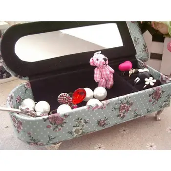 

Mini Sofa-Shape Jewelry Showcase Organizer with Mirror Inside Ring Earrings Organizer Ear Studs Jewelry Display Stand Holder