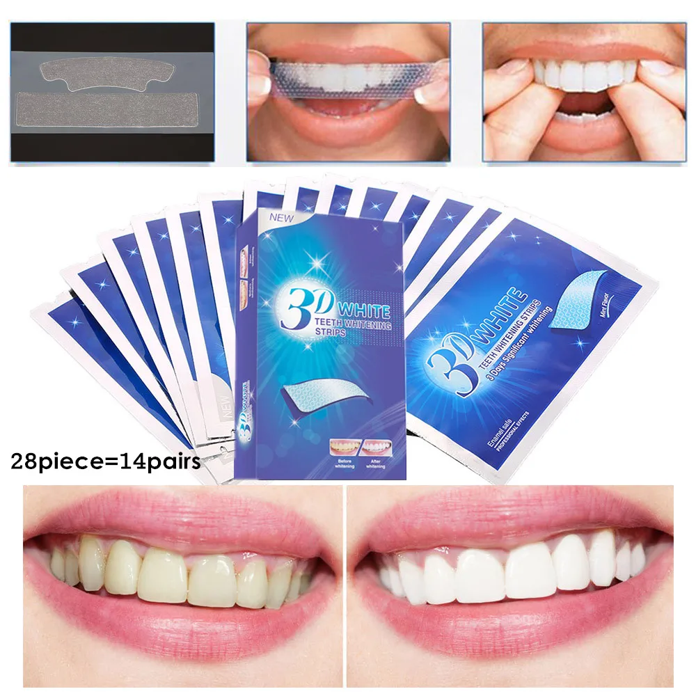 28 шт./14 пар 3D белые гелевые отбеливающие полоски для зубов, набор для ухода за полостью рта, полоски для накладных зубов, виниры для стоматолога, seks