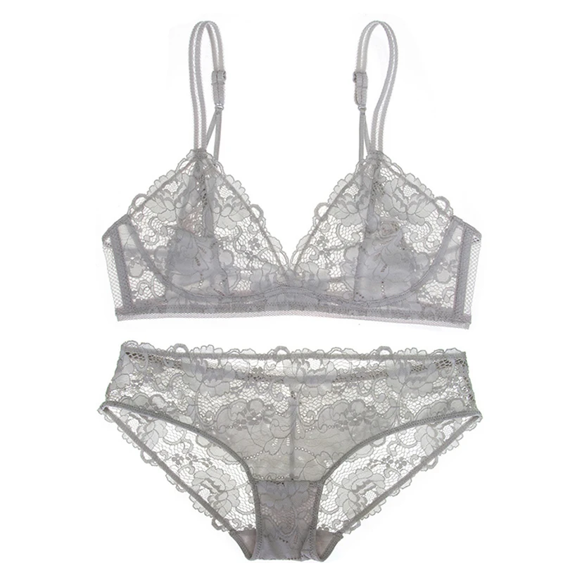 

Shaonmeiwu New sexy no steel ring lingerie thin lace bra comfortable breathable no sponge gray bra