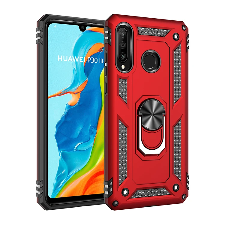 Shock proof Armor Resistant Bracket Absorption TPU+PC 360° Rotating Case For Huawei P30 Lite Anti knock |