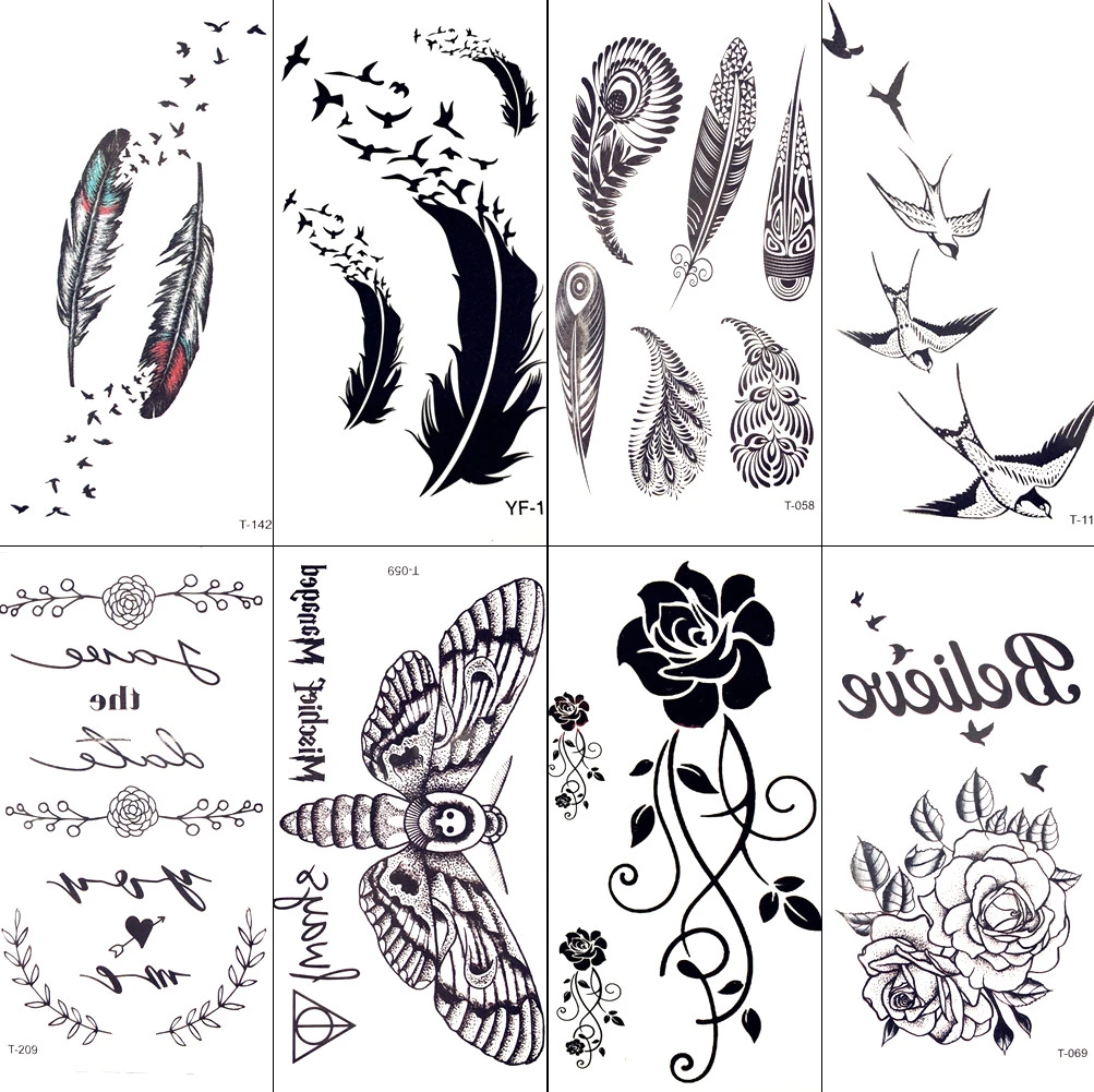 Tatouage Plume Oiseaux Qui S envolent Tatouage Temporaire Motif Oiseaux Tribal Noir Sexy Pour Femmes,  Autocollants D'art Corporel, Pour Bras Indiens, Hirondelle, Maquillage  Imperméable Pour Hommes - Temporaire Tatouages - AliExpress