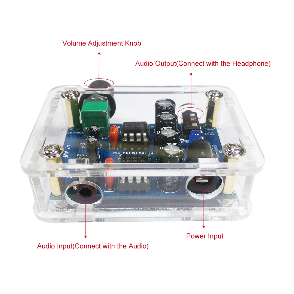 47 Ампер хорошее качество звука DIY усилитель комплект NE5532 Hi-Fi усилитель для наушников комплект с прозрачным корпусом DC9V-18V