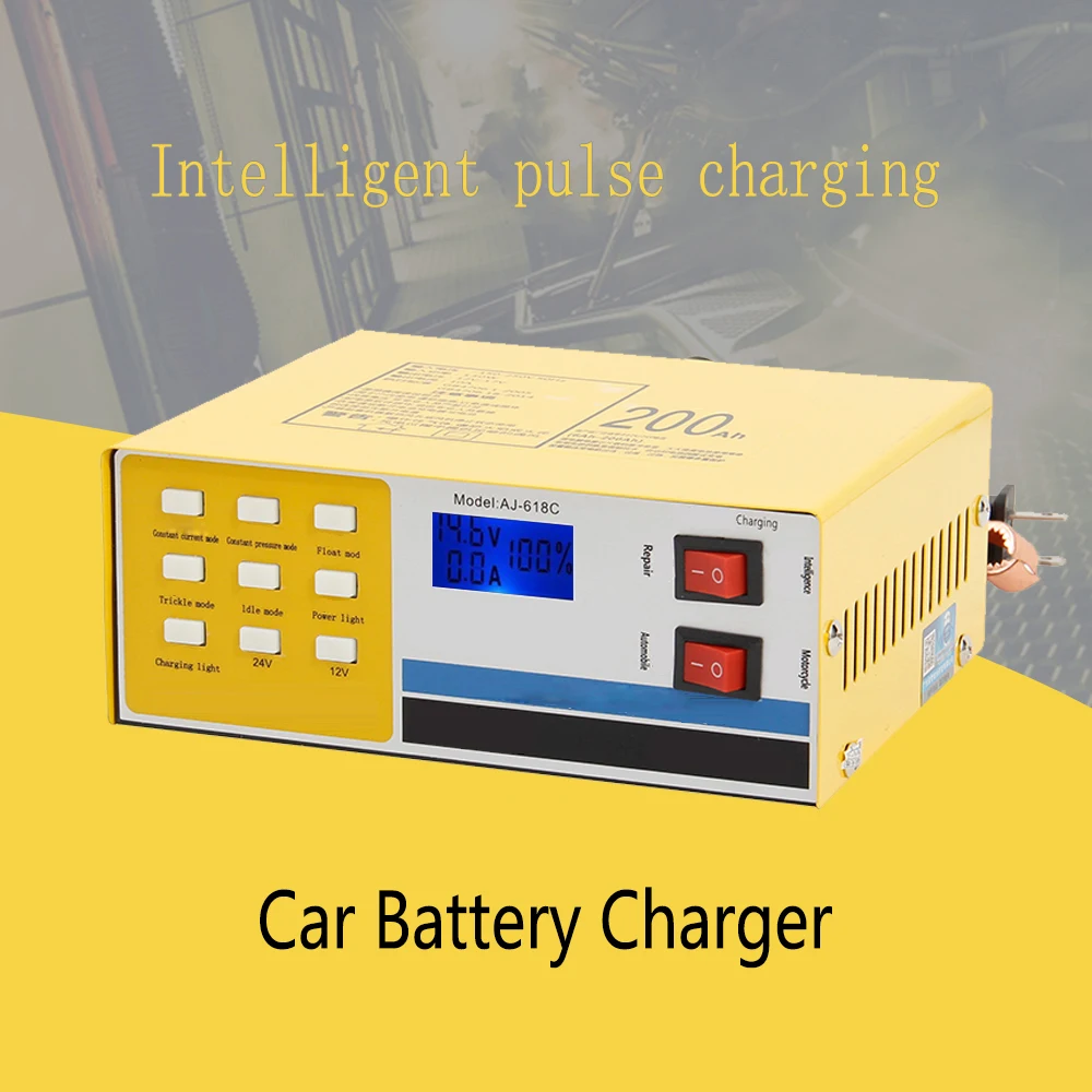 Car Battery Charger 12/24V Full Automatic 250V 200AH Smart Electric Intelligent Pulse Repair Type Automatic for Car Truck