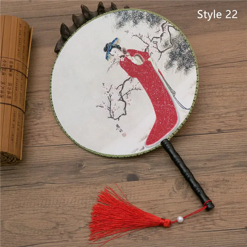 Китайский Японский стиль женские круглые вентиляторы классический танцевальный веер ручной круговой винтажный вентилятор с кисточкой кулон - Цвет: style 22