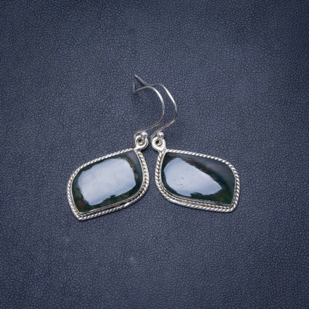

Natural Moss Agate Handmade Unique 925 Sterling Silver Earrings 1.5" Y1001