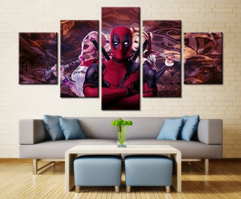 

5 Pieces Deadpool With Harley Quinn Movie Poster Modern Home Wall Decor Canvas Picture Art HD Print Painting On Canvas Artworks