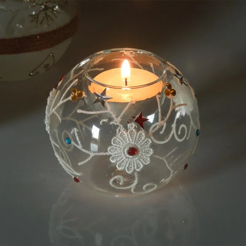 Diameter=10cm 48pcs/pack Painted Glass Candle Holder Hand Made Craft