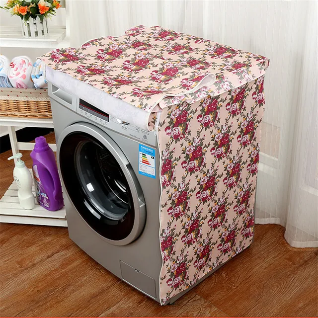 Waterproof Protective Washing Machine Dust Cover For Home Flower Print Cotton Fabric Dustproof