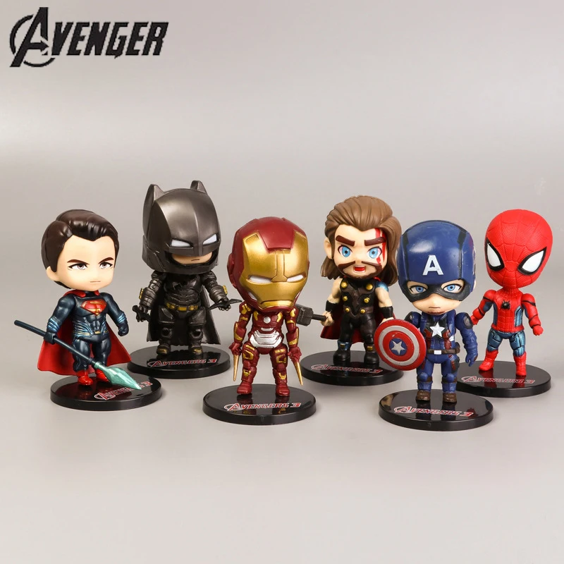 

6pcs The Avenger endgame 10CM Q Version Super Hero Thor Captain America Spider Man Iron Man PVC Action Figure Toy Dolls