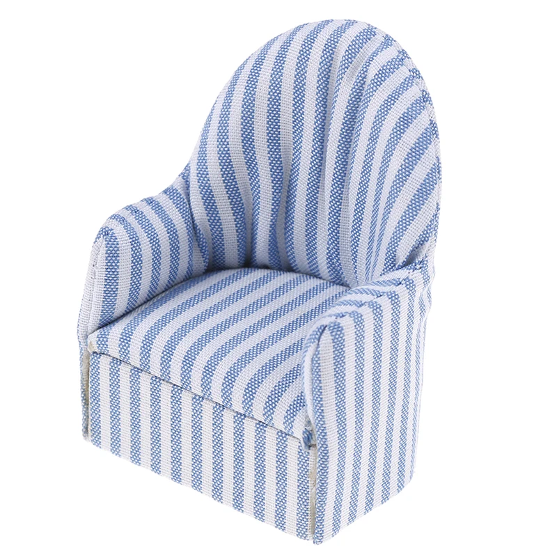 

1:12 Scale Furniture Sofa Chair Living Room Navy Stripe Soft Queen Princess Sofa for Baby Girls Toys Dollhouse Miniature