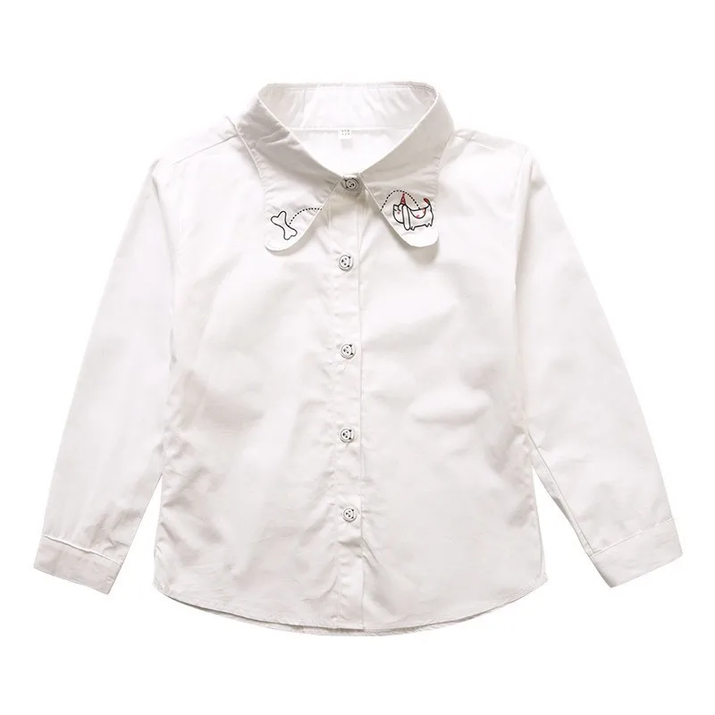 Мода г.; Детская школьная блузка для девочек с воротником; одежда для малышей; детские белые блузки для девочек; рубашки с длинными рукавами; топы; одежда - Цвет: Белый
