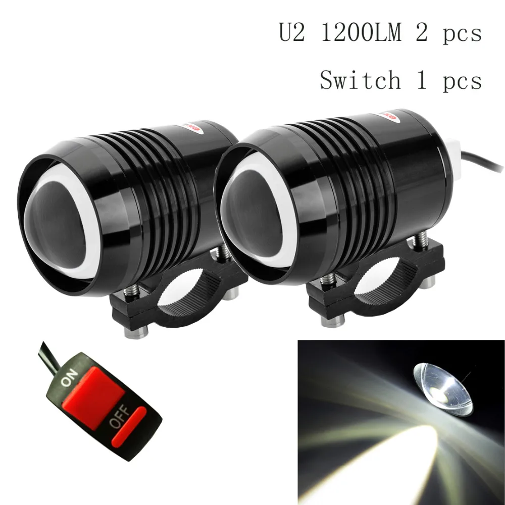 2PCS 30W Motorcycle Headlight 1200LMW High Low Beam Flash U2 LED Motorbike Driving Car Fog Spot 