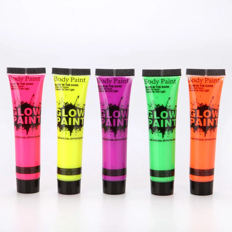 

5 Colors/Set Body Art Paint Drawing Fluorescent Glow in The Dark Flash Face Painting Decor Party Halloween Cosplay Tattoo