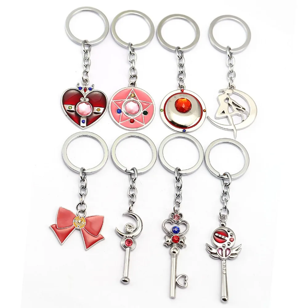 

Anime Cute Sailor Moon Figure Anime Sailormoon heart/moon/bow Keychain Pendant Cosplay KeyChains Cartoon Keyring