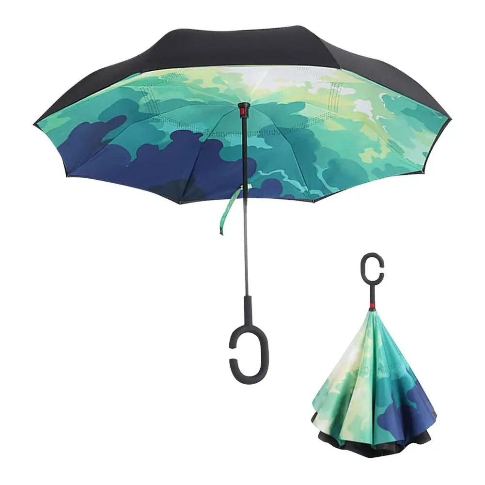 Двойной слой обратный зонтик прямой стержень автомобиля Всепогодный ветрозащитный зонтик для женщин с УФ-защитой перевернутый зонтик - Цвет: G