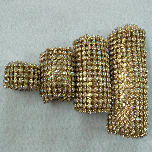 Glitter Bling Bling 30cm Length Quality Gold AB Rhinestone Metal Ribbon  Metal Ribbon DIY quality alloy