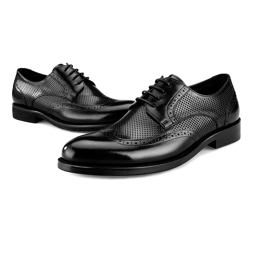 Hombres Auténtico Bql39 Británico Oficina Oxfords Verano Transpirable Wingtip Brogue Negro Hombre marrón Punta Zapatos Vestido Cuero Masculino Redonda Formal qEEftv8F