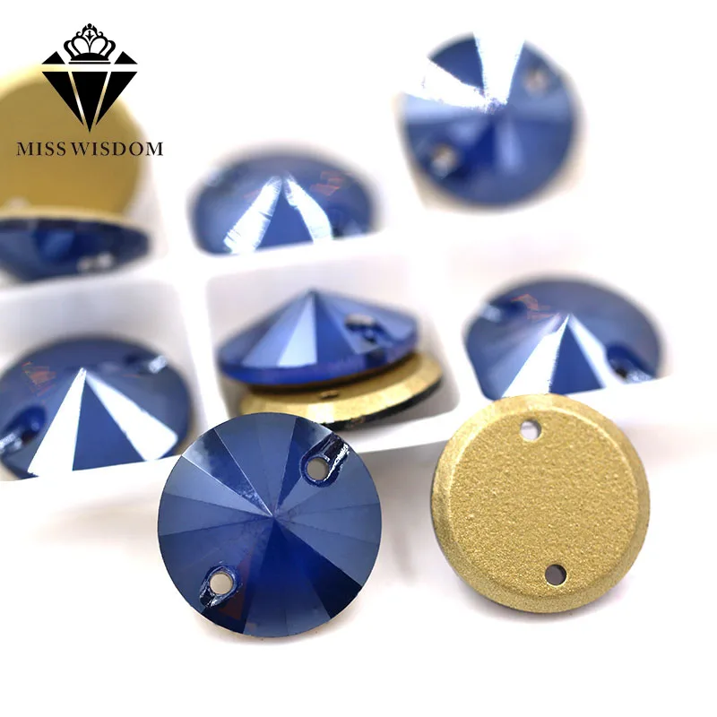 

New Flatback buckle glass sew on rhinestones double hole Round shape Dark Blue Mocha crystal rhinestone diy clothing accessories