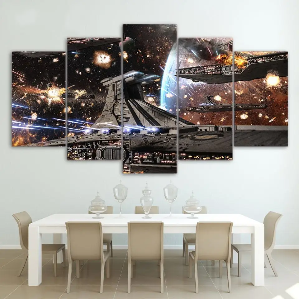 Printed HD Paintings Modular Posters Home Decor Modern 5 Panel Printed Star Wars Movie Spaceship Tableau Wall Art Canvas Picture