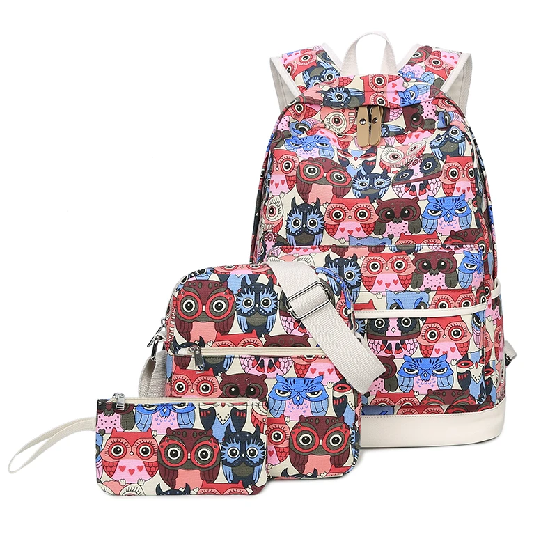 

Casual backpack wear canvas bag Women Animal Owl Printing Backpack Canvas Bookbags School Backpacks Bags for Teenage girls