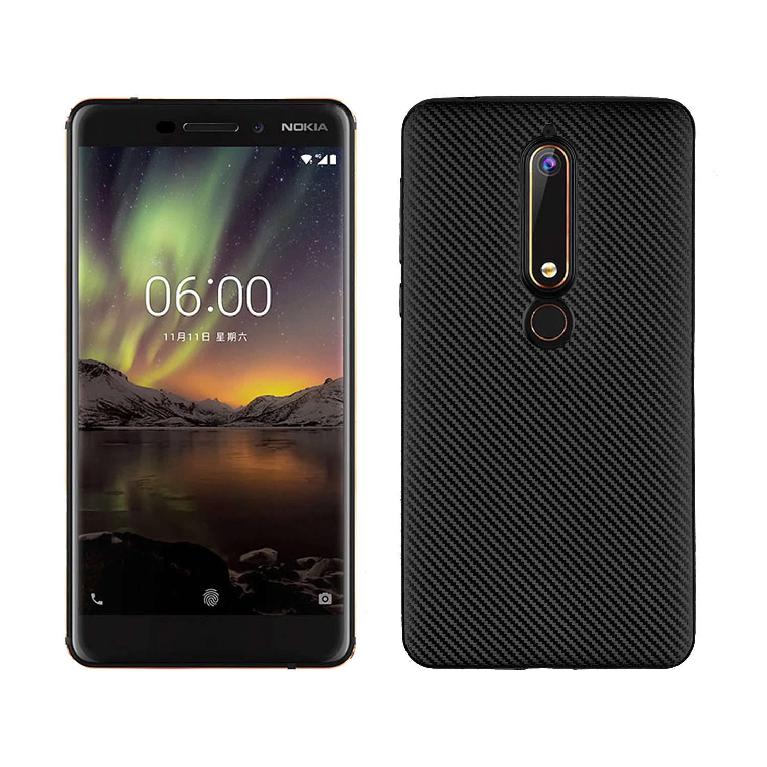 For Nokia 6 (2018) Case Classic Carbon Fiber Texture TPU Rubber Silicone Protective Cover Soft Single Shell Phone Bag |
