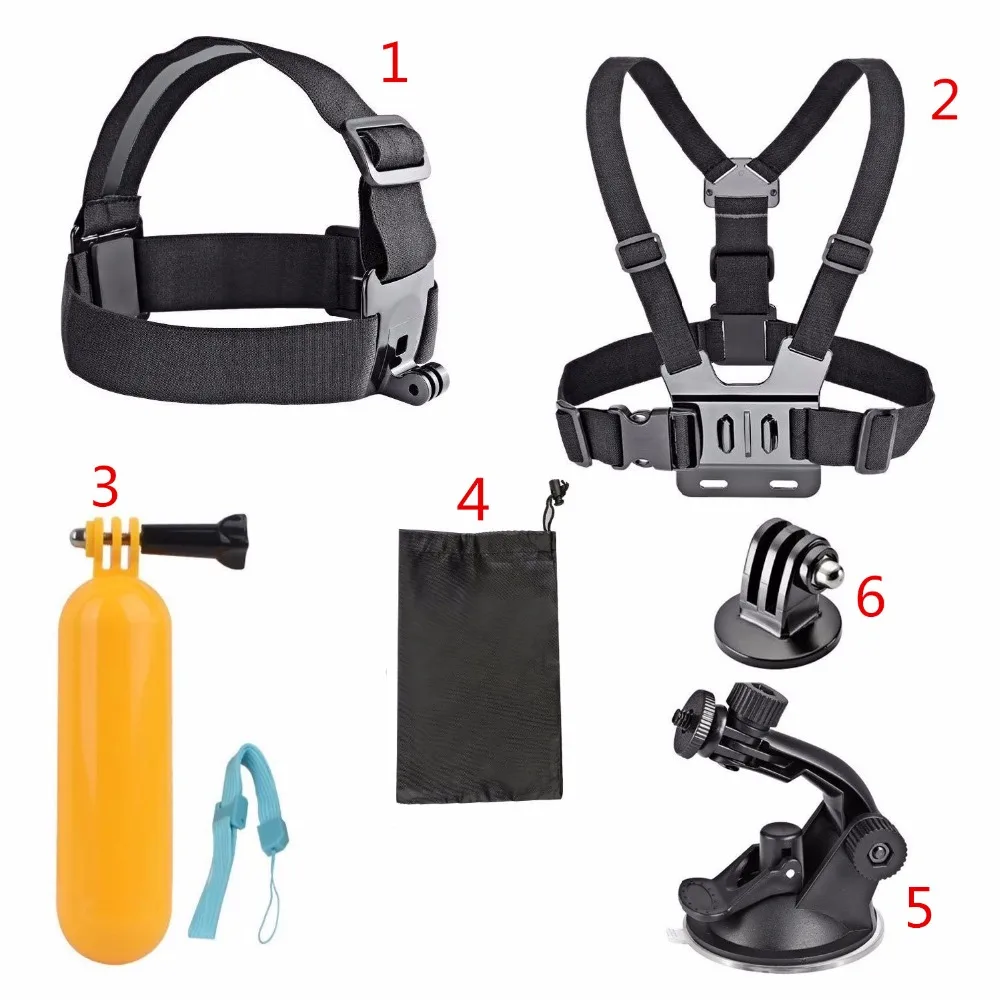 

6 In 1 Sports Camera Accessories Set for Go pro Hero 4 3+ 3 2 Sjcam SJ4000 SJ5000 SJ6000 SJ7000 AKASO EK7000 5000 Action camera