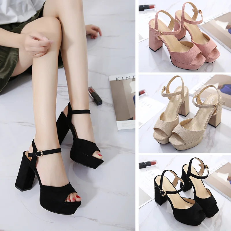 

Woman Shoes 2017 Summer Sandals Thick High Heels Sandals Elegant Peep Toe Women Casual Shoes Buckle Straps Pumps Black Pink
