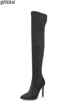 

QZYERAI New arrival over knee boots women's boots stiletto heels vintage casual women's shoes size 34-43